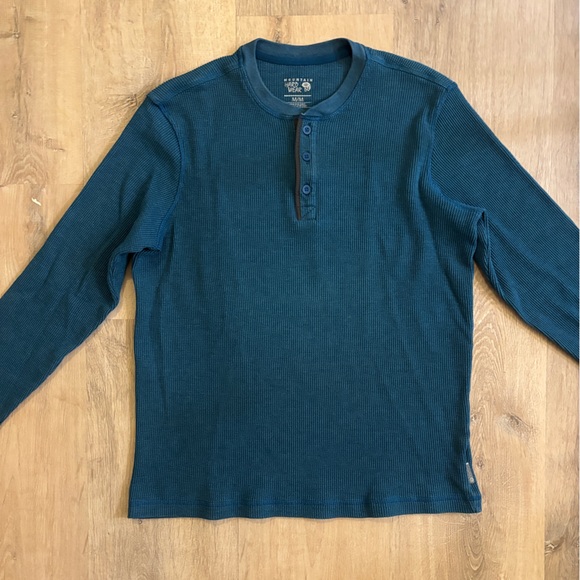 Mountain Hardwear Men's Teal Long Sleeve Henley - Picture 3 of 6